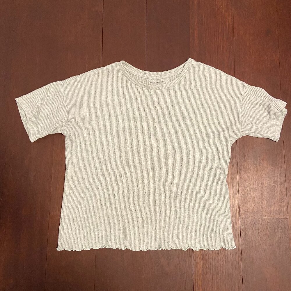 American Eagle Green Waffle Knit Short Sleeve